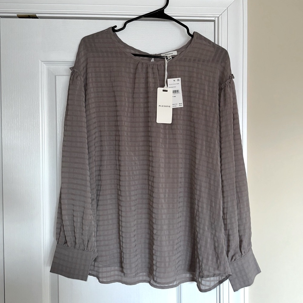 Gingham Pleated Long Sleeve Blouse